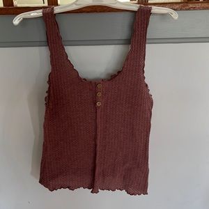 No damages waffle knit lettuce edged tank top